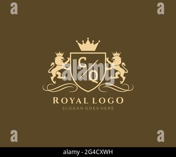 CQ Letter Lion Royal Luxury Heraldic,Crest Logo template in vector art for Restaurant, Royalty, Boutique, Cafe, Hotel, Heraldic, Jewelry, Fashion and Stock Vector
