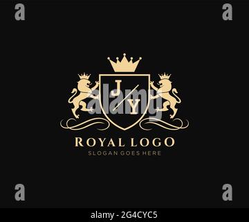 JY Letter Lion Royal Luxury Heraldic,Crest Logo template in vector art for Restaurant, Royalty, Boutique, Cafe, Hotel, Heraldic, Jewelry, Fashion and Stock Vector