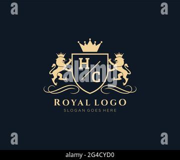 HC Letter Lion Royal Luxury Heraldic,Crest Logo template in vector art for Restaurant, Royalty, Boutique, Cafe, Hotel, Heraldic, Jewelry, Fashion and Stock Vector