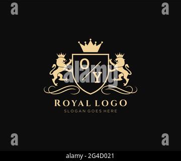 OY Letter Lion Royal Luxury Heraldic,Crest Logo template in vector art for Restaurant, Royalty, Boutique, Cafe, Hotel, Heraldic, Jewelry, Fashion and Stock Vector