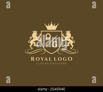 OG Letter Lion Royal Luxury Heraldic,Crest Logo template in vector art for Restaurant, Royalty, Boutique, Cafe, Hotel, Heraldic, Jewelry, Fashion and Stock Vector