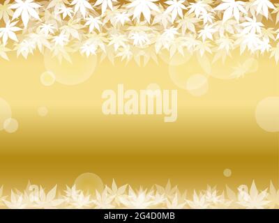 Seamless White Maple Leaf Frame On A Gold Background. Horizontally Repeatable. Vector illustration. Stock Vector
