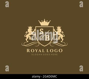 SB Letter Lion Royal Luxury Heraldic,Crest Logo template in vector art for Restaurant, Royalty, Boutique, Cafe, Hotel, Heraldic, Jewelry, Fashion and Stock Vector