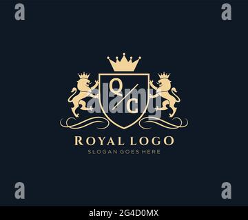 QC Letter Lion Royal Luxury Heraldic,Crest Logo template in vector art for Restaurant, Royalty, Boutique, Cafe, Hotel, Heraldic, Jewelry, Fashion and Stock Vector