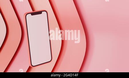 Two smartphones with mock-up screen flying on pink abstract background ...