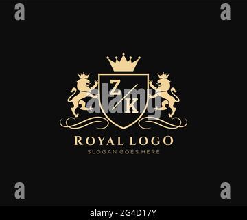 ZK Letter Lion Royal Luxury Logo template in vector art for luxurious ...