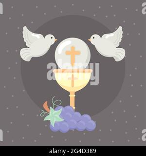first communion card with chalice Stock Vector