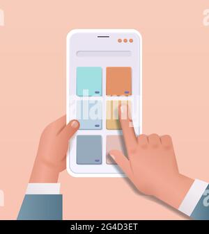 developer hands creating mobile user interface on smartphone screen web application development program software Stock Vector