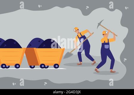 two miners workers in mine Stock Vector