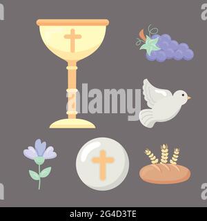 six first communion set icons Stock Vector