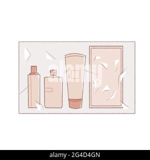 A pack of try-type cosmetic sets. Cute and simple art style. On a white background. Stock Photo