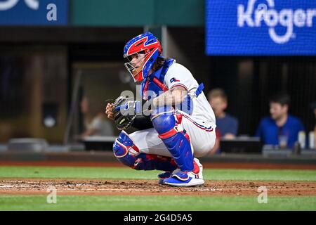 June 19th, 2021: Texas Rangers catcher Jose Trevino (23).during a game between the Minnesota Twins and the Texas Rangers at Globe Life Field in Arlington, Texas.Manny Flores/Cal Sport Media Stock Photo