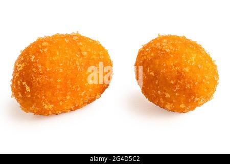 Two whole paprika coated peanuts isolated on white. Stock Photo