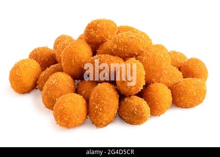 Pile of whole paprika coated peanuts isolated on white. Stock Photo