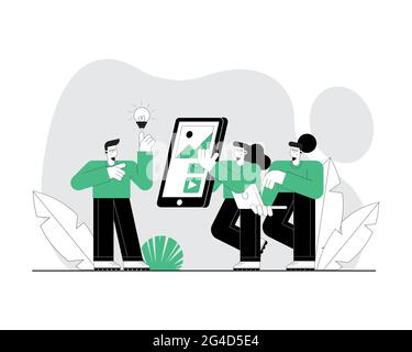 three persons using technology online characters Stock Vector
