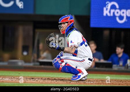 June 19th, 2021: Texas Rangers catcher Jose Trevino (23).during a game between the Minnesota Twins and the Texas Rangers at Globe Life Field in Arlington, Texas.Manny Flores/Cal Sport Media Stock Photo