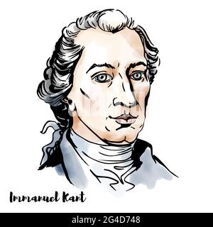 Immanuel Kant engraved watercolor vector portrait with ink contours. Influential Prussian German philosopher in the Age of Enlightenment. Stock Photo