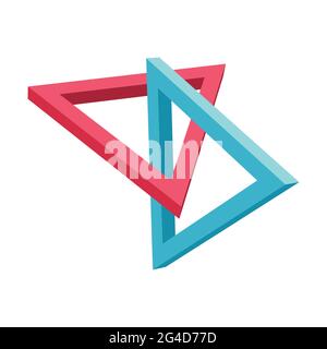 Two intersected triangles. Color triangular frames on white. Abstract geometric shape for your design. Stock Vector