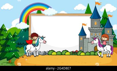 Fairy tales in forest with blank banner cartoon style on white ...