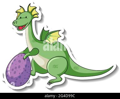 Fantasy dragon cartoon character in sticker style illustration Stock Vector