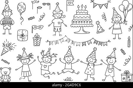 Birthday Coloring Page | Kids Smiling Behind the Cake