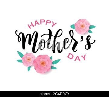 Happy Mother s day hand lettering text with beautiful flowers. Good for card, poster, banner, invitation, postcard, icon. Vector illustration. Stock Vector