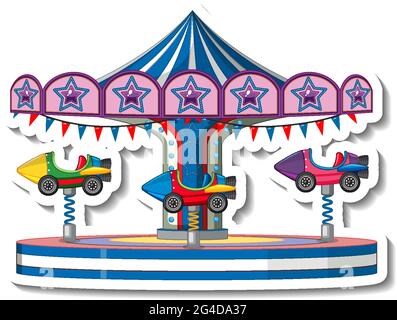 Fun Fair Rides Rocket Sticker template with Rocket rides at fun fair isolated illustration ...