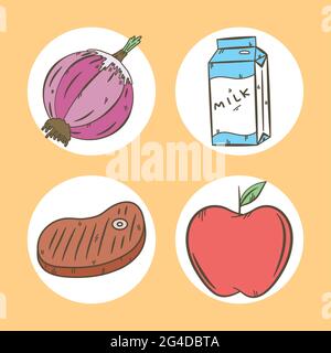four fast food set icons Stock Vector