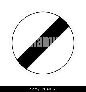 National UK round traffic derestriction sign flat style design vector illustration. White circle board with black stripe icon. End of prohibition traf Stock Vector