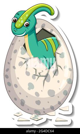 A sticker template with baby dinosaur hatching from an egg illustration Stock Vector