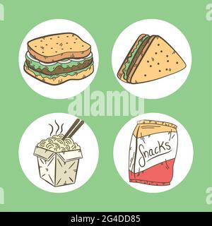 fast food four set icons Stock Vector