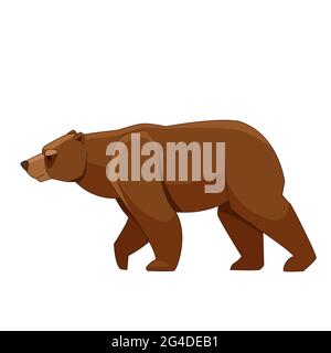 Brown bear walking free. Cartoon vector flat illustration isolated on white background Stock Vector