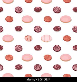 Sausage slice snack. Vector illustration. Seamless pattern background. Stock Vector
