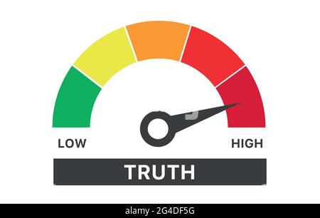 Meter of truth result. Color scale with arrow. The measuring device icon. Colourful infographic gauge element. Vector Stock Vector