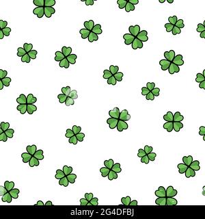 Seamless pattern with green clovers leaf on a white background. Stock vector illustration.Scandinavian style.Clover pattern for Saint Patrick s Day.Gr Stock Vector