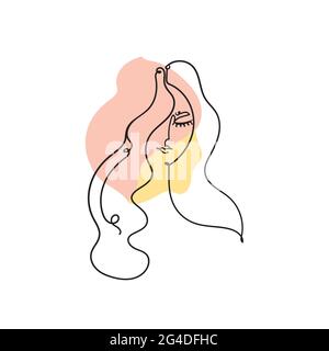 Continuous line, drawing of woman face, fashion concept, woman beauty minimalist. One line fashion illustration. Stock vector illustration isolated on Stock Vector