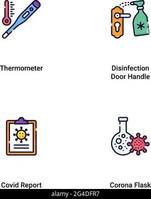 Vector Covid-19 Prevention Filled Outline Icons. Coronavirus, Social Distancing, Quarantine, Hand Washing, Stay Home. 48x48 Pixel Perfect. Editable St Stock Vector