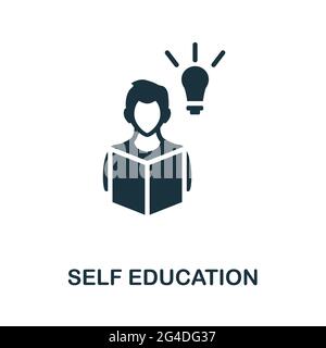 Self Education icon. Monochrome simple element from personal growth collection. Creative Self Education icon for web design, templates, infographics Stock Vector