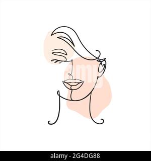 Abstract Woman face,silhouette in minimalistic style.The blackContinuous line and abstract colored spots.Modern Design concept.Stock vector Stock Vector