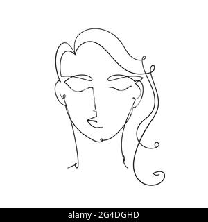 Woman face continuous line drawing. Abstract minimal woman portrait.Stock vector illustration isolated on white background. Stock Vector