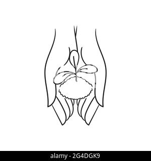 Silhouette of a small sprout in the hands. Plant in the ground. The sprout.Stock isolated vector illustration on white background. Stock Vector