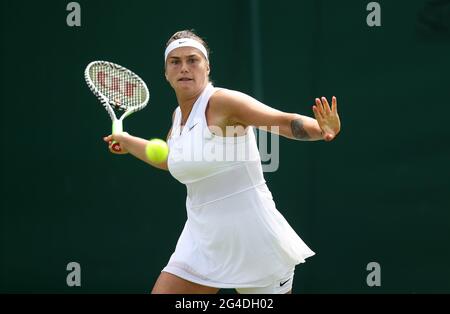 File photo dated 01-07-2019 of Aryna Sabalenka in action on day one Wimbledon in 2019. Issue date: Monday June 21. Stock Photo