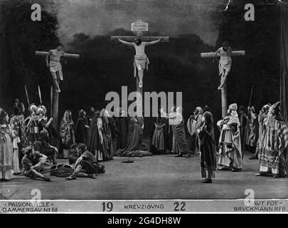 theatre / theater, Passion plays, Oberammergau 1922, production design, wood engraving, 1922, ADDITIONAL-RIGHTS-CLEARANCE-INFO-NOT-AVAILABLE Stock Photo