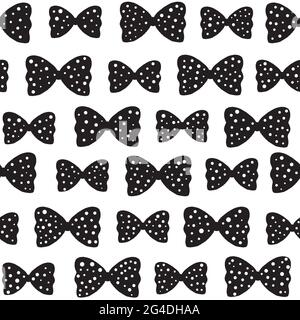 Seamless pattern with black bows in polka dots on a white background.Scandinavian style.Stock vector illustration. Stock Vector