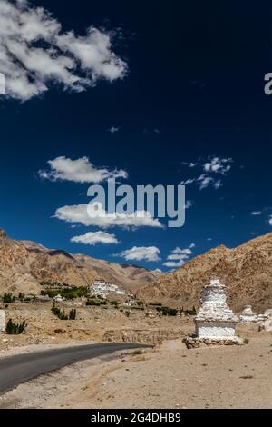 Whitewashed chortens near Likir monastery Stock Photo