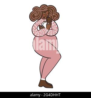 Happy mom holding baby. Greeting card for Mother Day.African American woman and newborn. Stock Vector