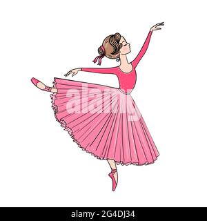 Hand drawn beautiful little ballerina girl.Dancer in tutu and pointe shoes isolated on white background. Stock Vector
