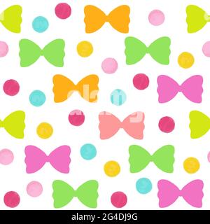 Seamless pattern with circles and bows.Wallpapers with white bows and polka dots.Bright colorful pattern.Cloth design, wallpaper, wrapping.Stock Stock Vector