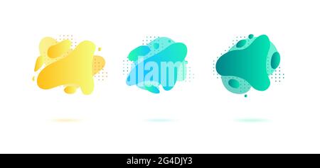 Abstract dynamic gradient graphic elements in modern style. Banners with flowing liquid shapes, amoeba forms. Vector illustration. Stock Vector