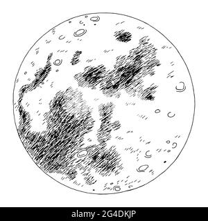 Moon isolated in outer space graphic black white sketch illustration vector Stock Vector